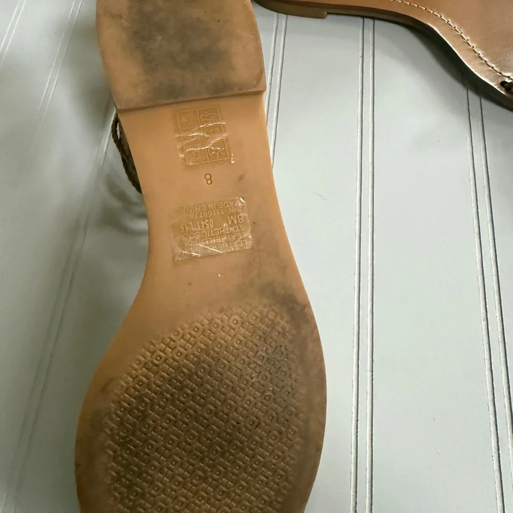 Tory Burch Mignon Braided Ankle Strap Sandals Tan Leather Gold Accents Size 8
